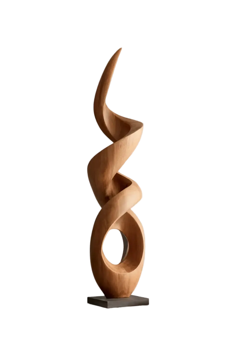 Large Walnut Wood Spiral Abstract Sculpture For Modern Home Decor And Gallery Display