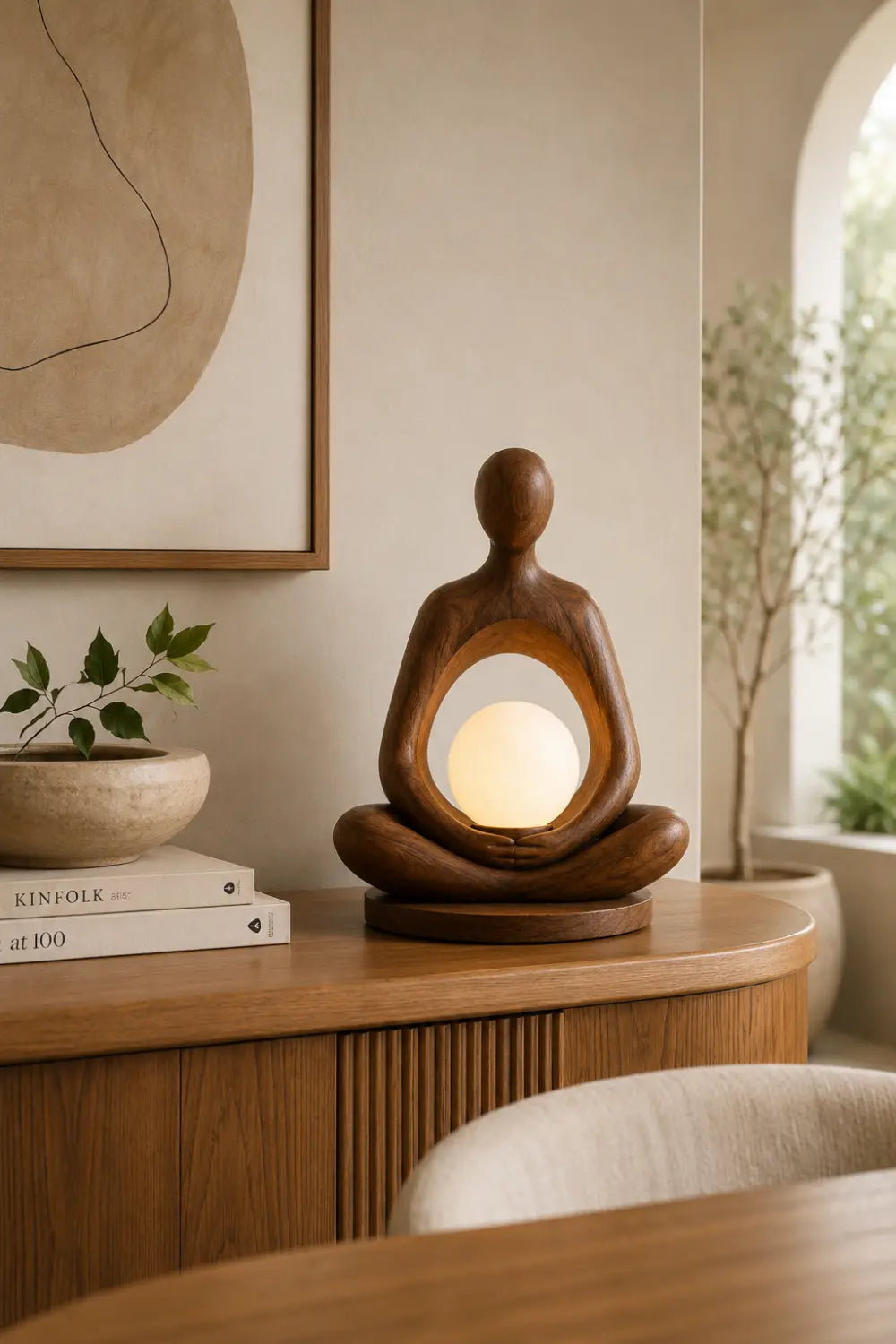 Minimalist Wood Table Lamp With Abstract Human Form For Contemporary Interior Styling
