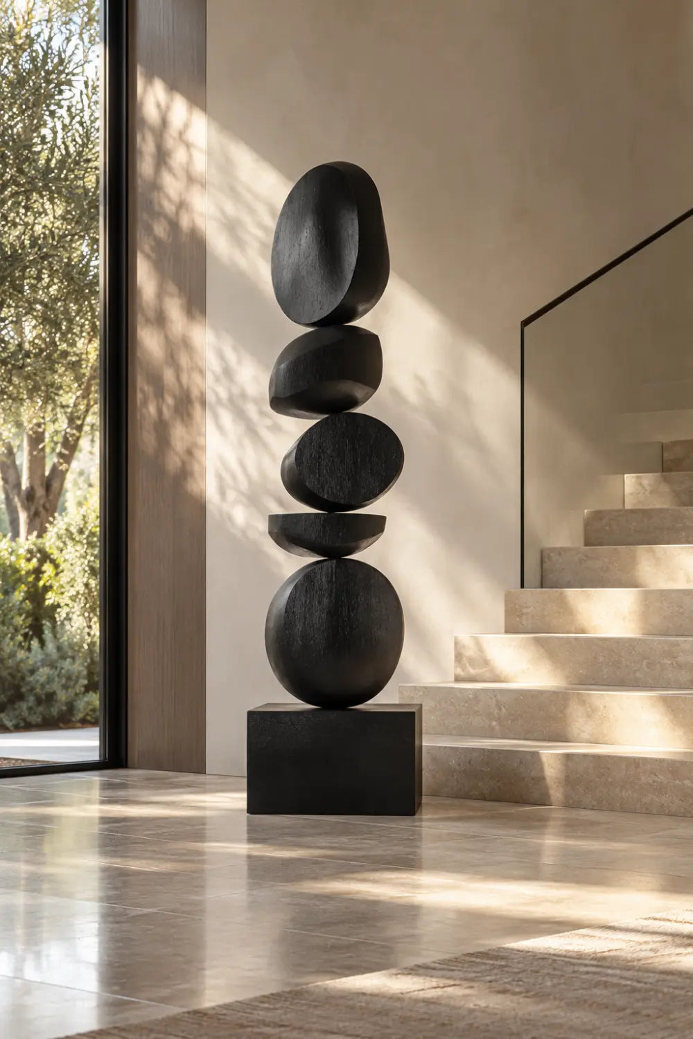 Large Black Wooden Abstract Sculpture For Modern Home Decor