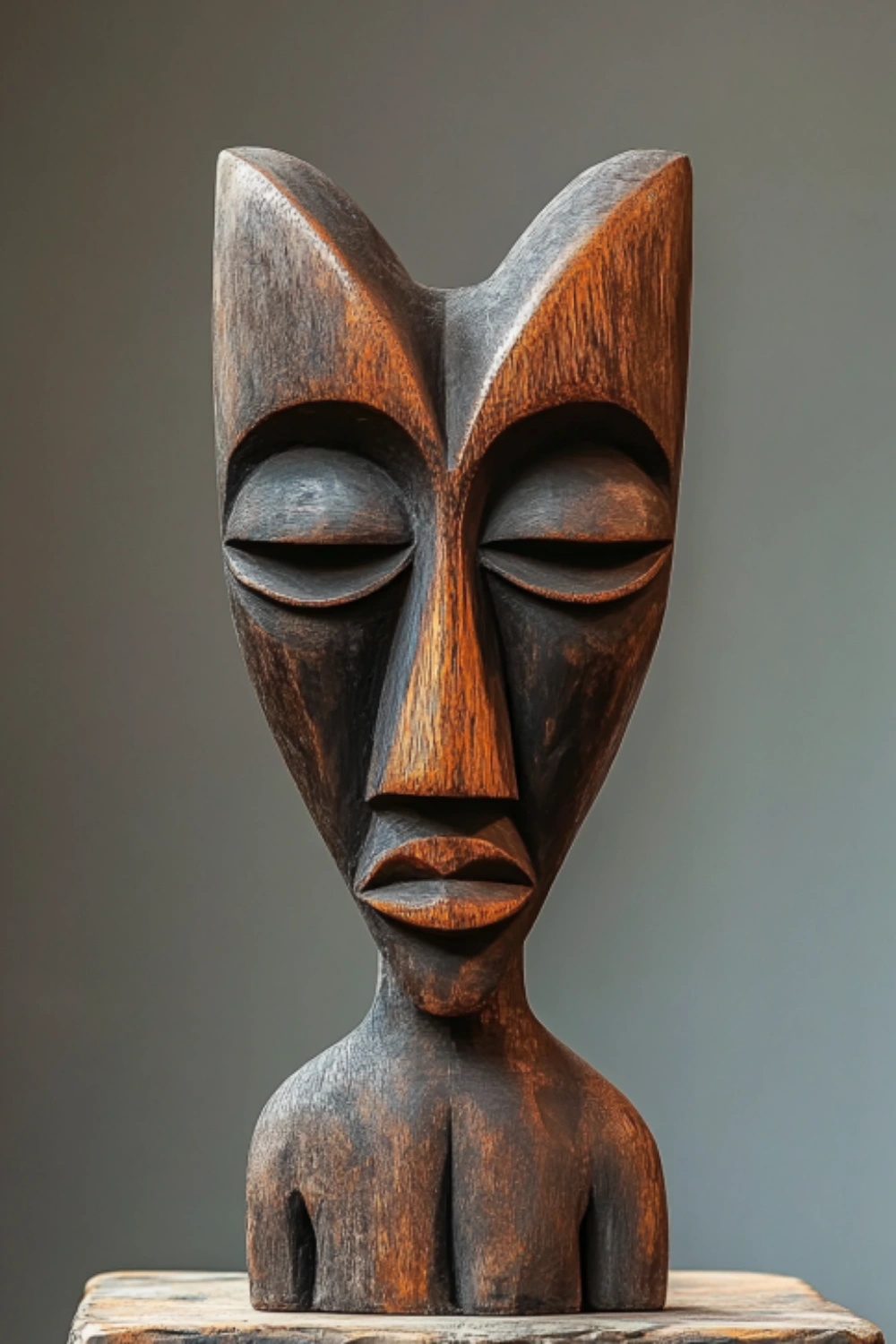 African Tribal Wooden Sculpture – Hand-Carved Abstract Ethnic Art Décor