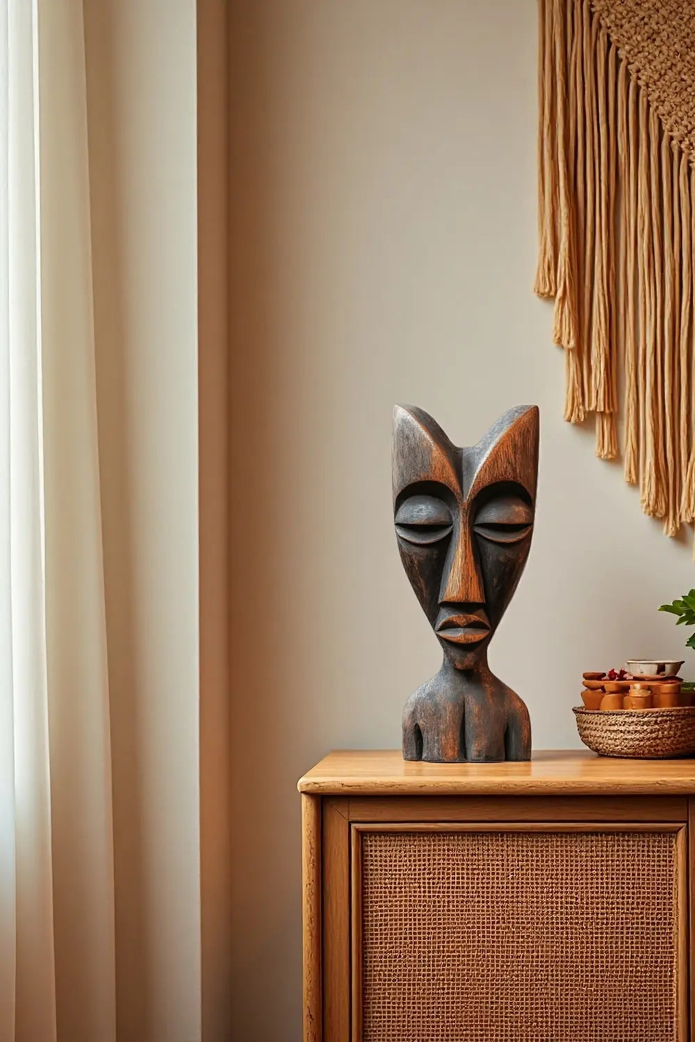 African Tribal Wooden Sculpture – Hand-Carved Abstract Ethnic Art Décor