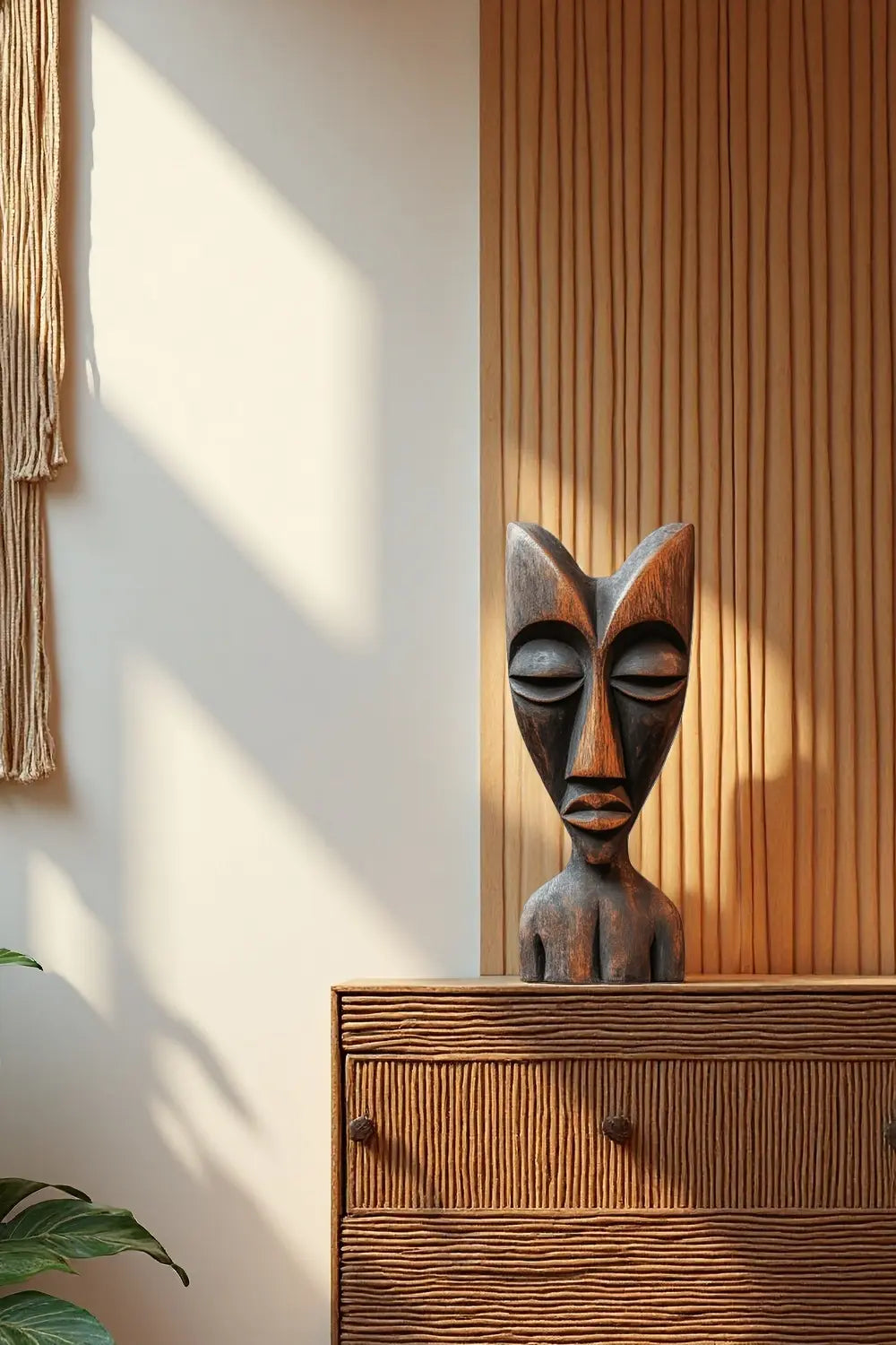 African Tribal Wooden Sculpture – Hand-Carved Abstract Ethnic Art Décor