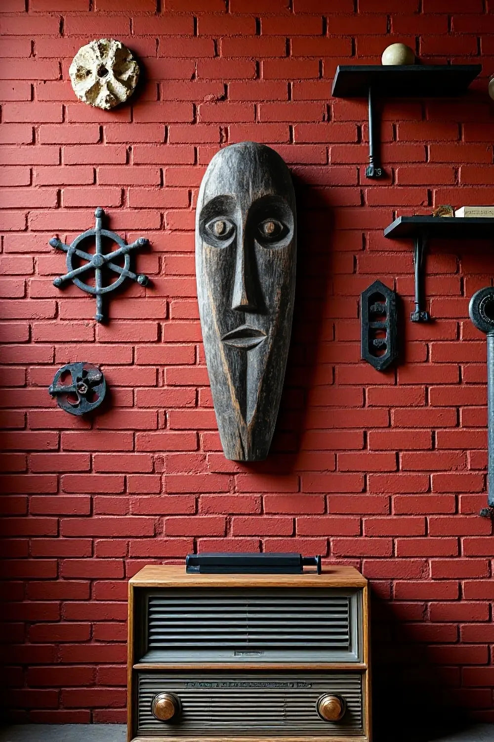 African Tribal Wooden Face Sculpture Wall Hanging Freestanding Ethnic Art Décor