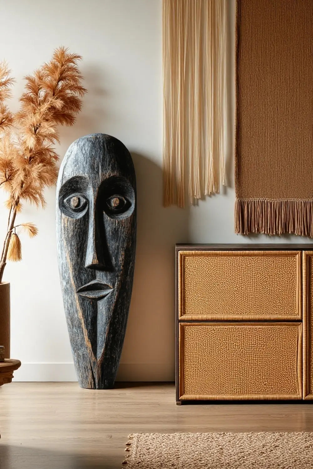 African Tribal Wooden Face Sculpture Wall Hanging Freestanding Ethnic Art Décor