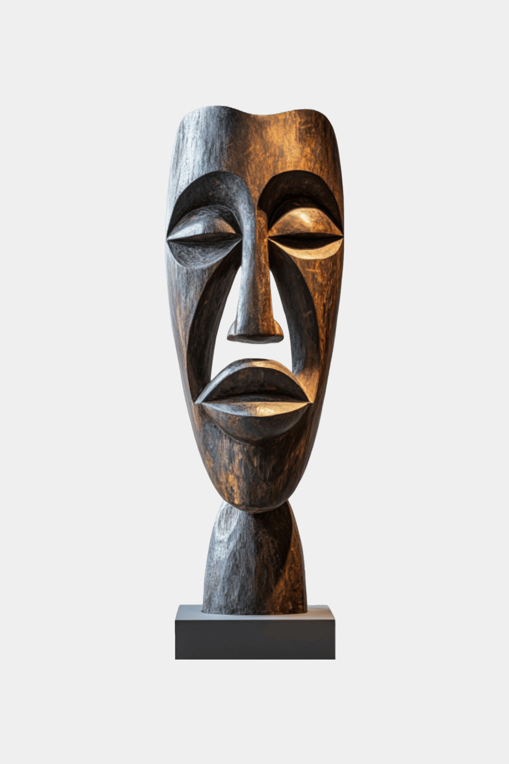 African Tribal Wooden Head Sculpture – Hand-Carved Abstract Cultural Art Décor