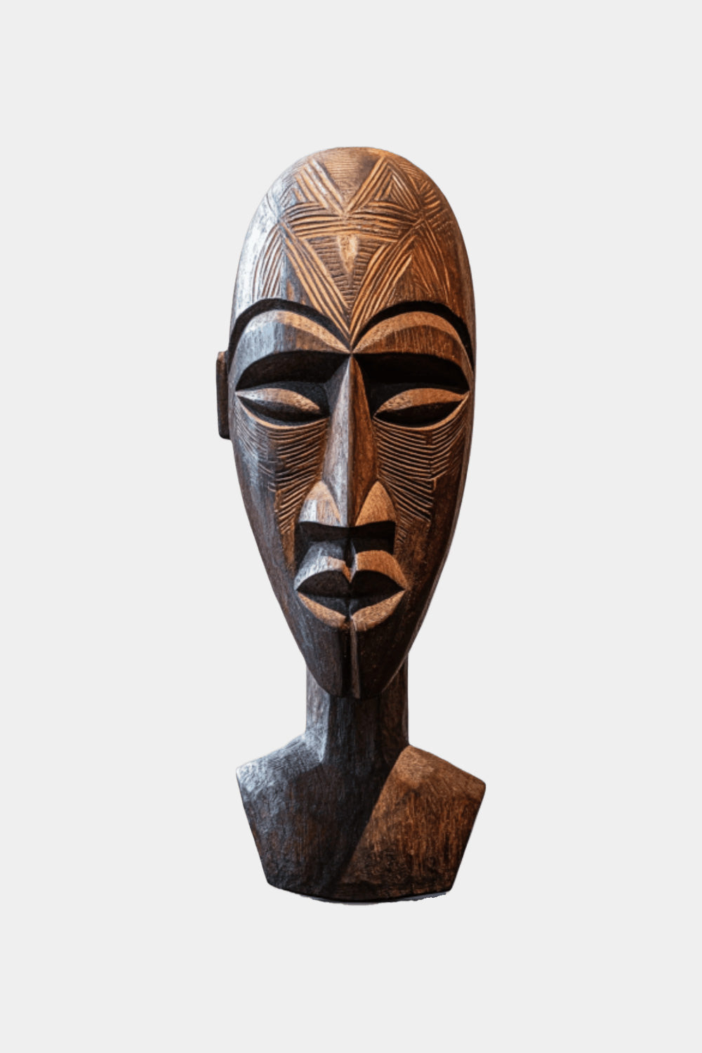 Carved African Tribal Wooden Head Sculpture – Ethnic Mask-Inspired Decorative Art