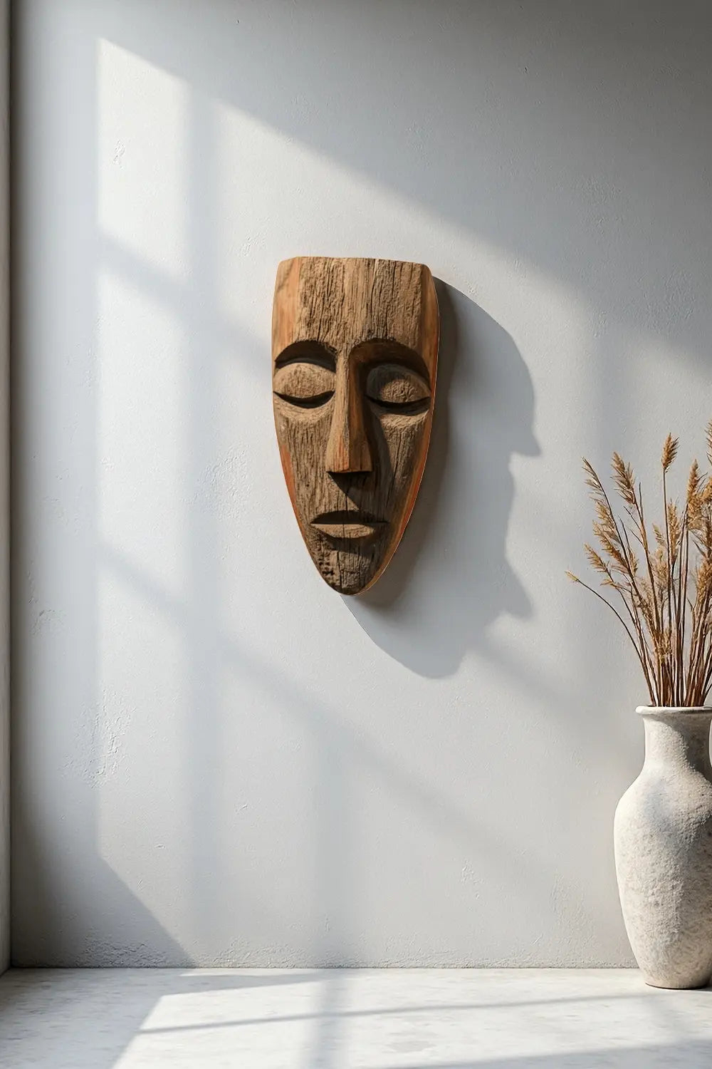 African Wooden Wall Mask Sculpture Hand Carved Tribal Ethnic Art Décor