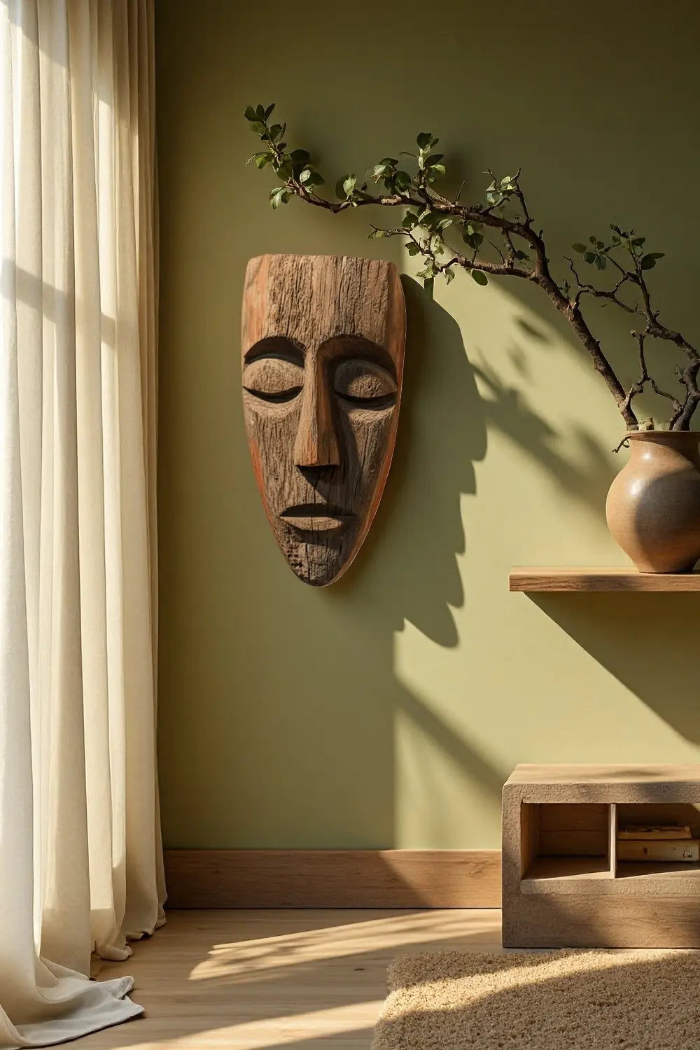 African Wooden Wall Mask Sculpture Hand Carved Tribal Ethnic Art Décor