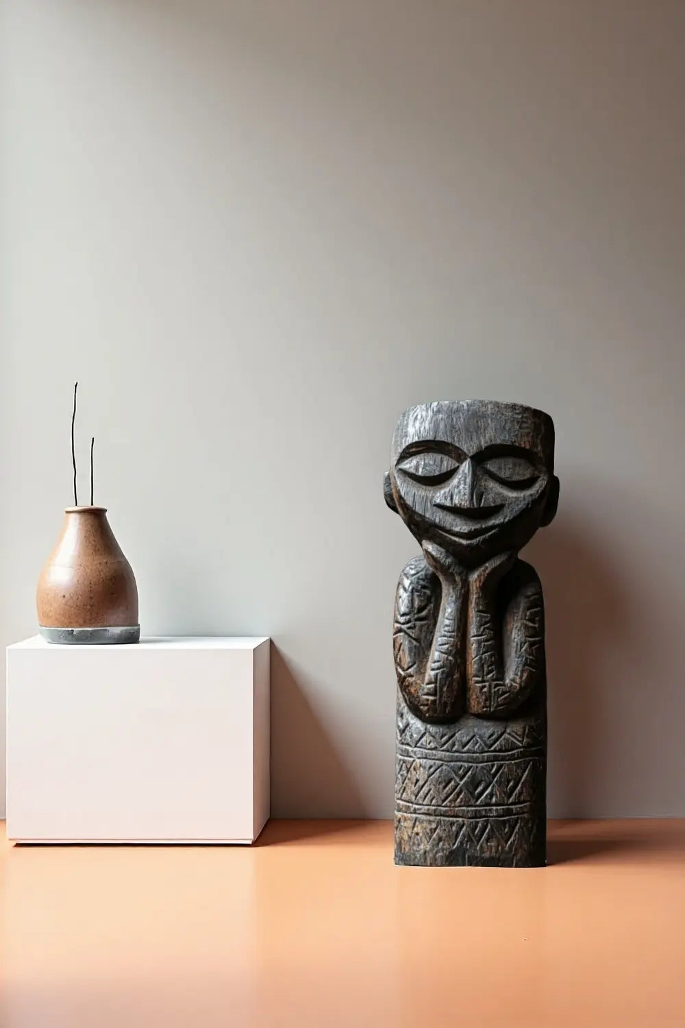 Large African Wood Sculptures Hand Carved Tribal Figures for Modern Interiors
