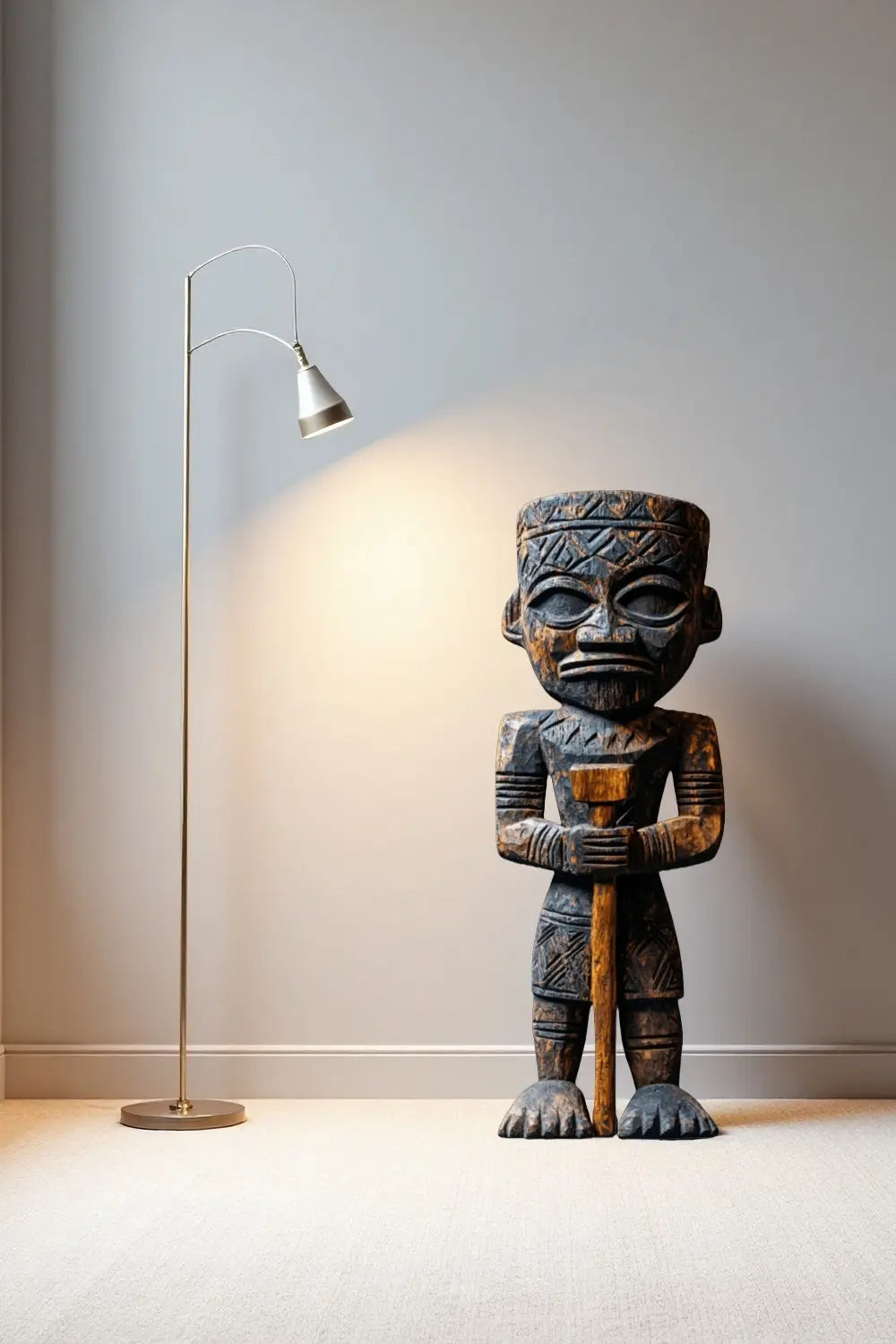 Large African Wood Sculptures Hand Carved Tribal Figures for Modern Interiors