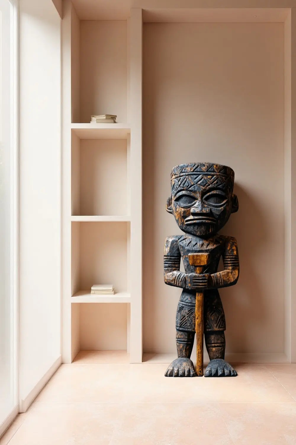 Large African Wood Sculptures Hand Carved Tribal Figures for Modern Interiors