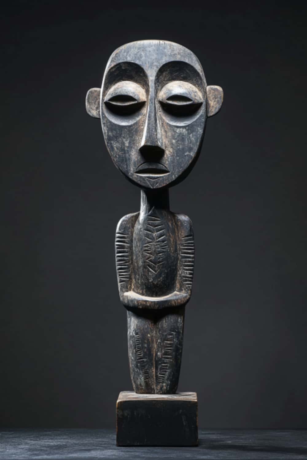 African Tribal Wooden Figure Sculpture Hand Carved Floor Standing Ethnic Art