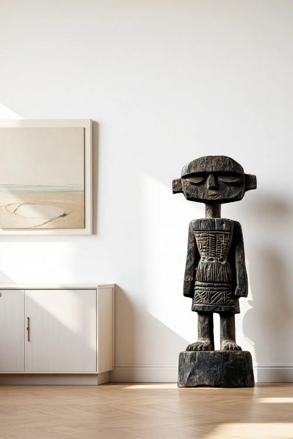 African Tribal Wooden Figure Sculpture Hand Carved Floor Standing Ethnic Art