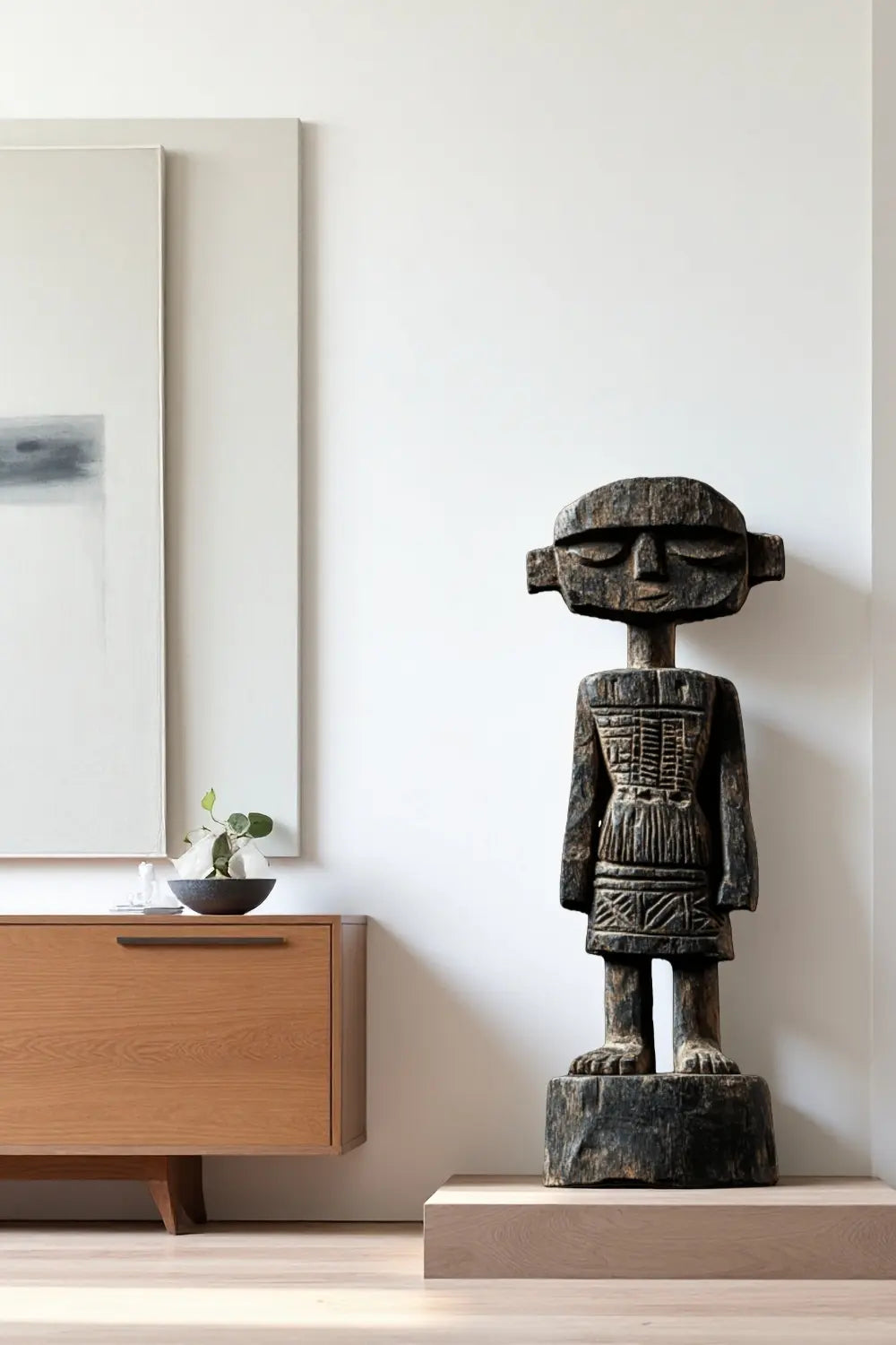 African Tribal Wooden Figure Sculpture Hand Carved Floor Standing Ethnic Art