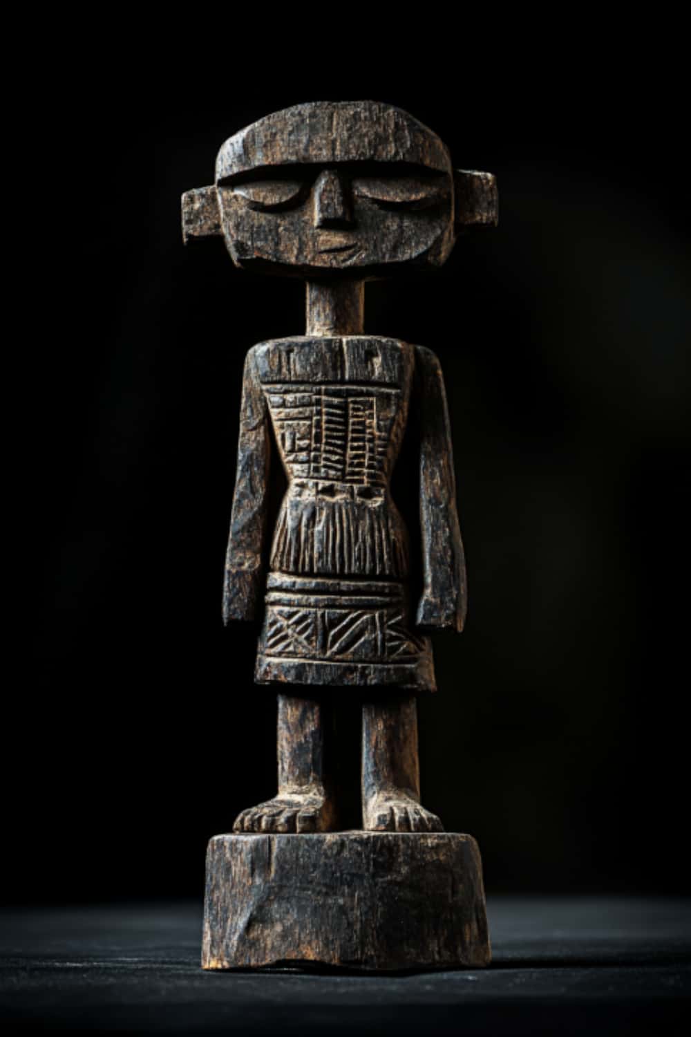 African Tribal Wooden Figure Sculpture Hand Carved Floor Standing Ethnic Art