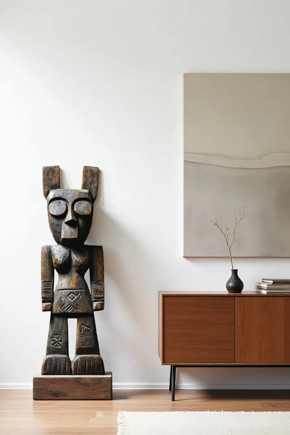 African Tribal Wooden Figure Sculpture Hand Carved Floor Standing Ethnic Art