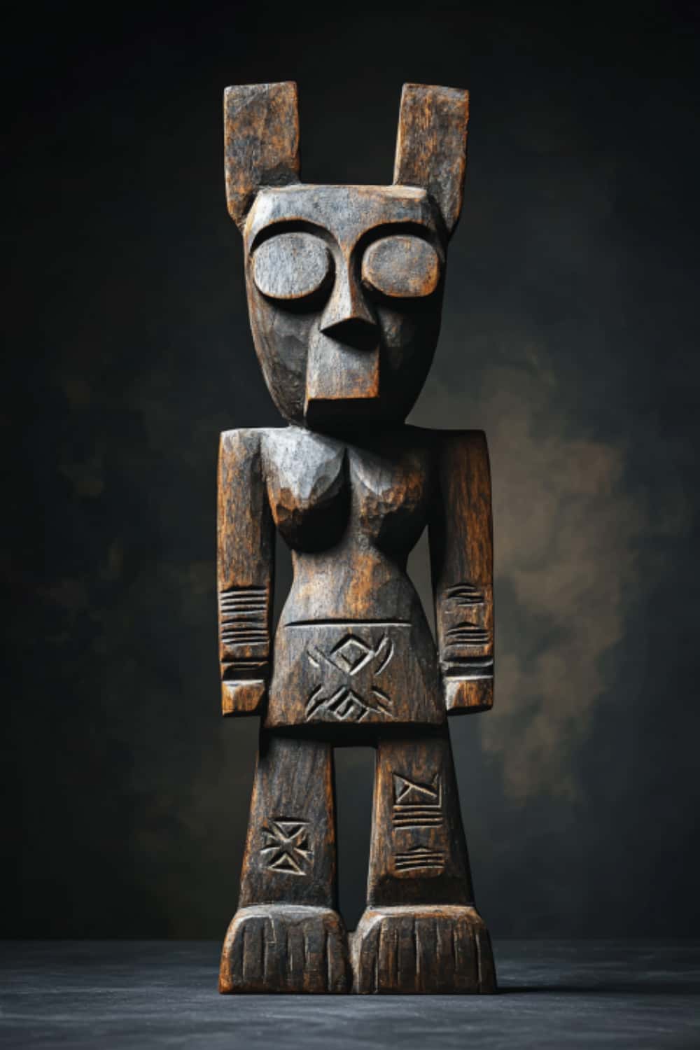 African Tribal Wooden Figure Sculpture Hand Carved Floor Standing Ethnic Art