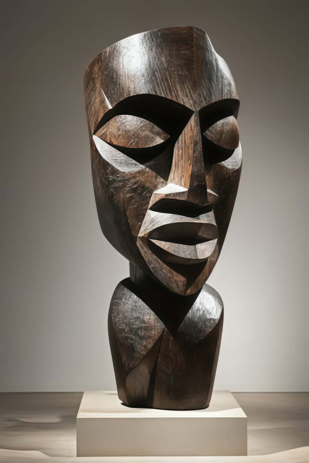 African Abstract Wooden Mask Sculpture Hand Carved Tribal Art Home Décor