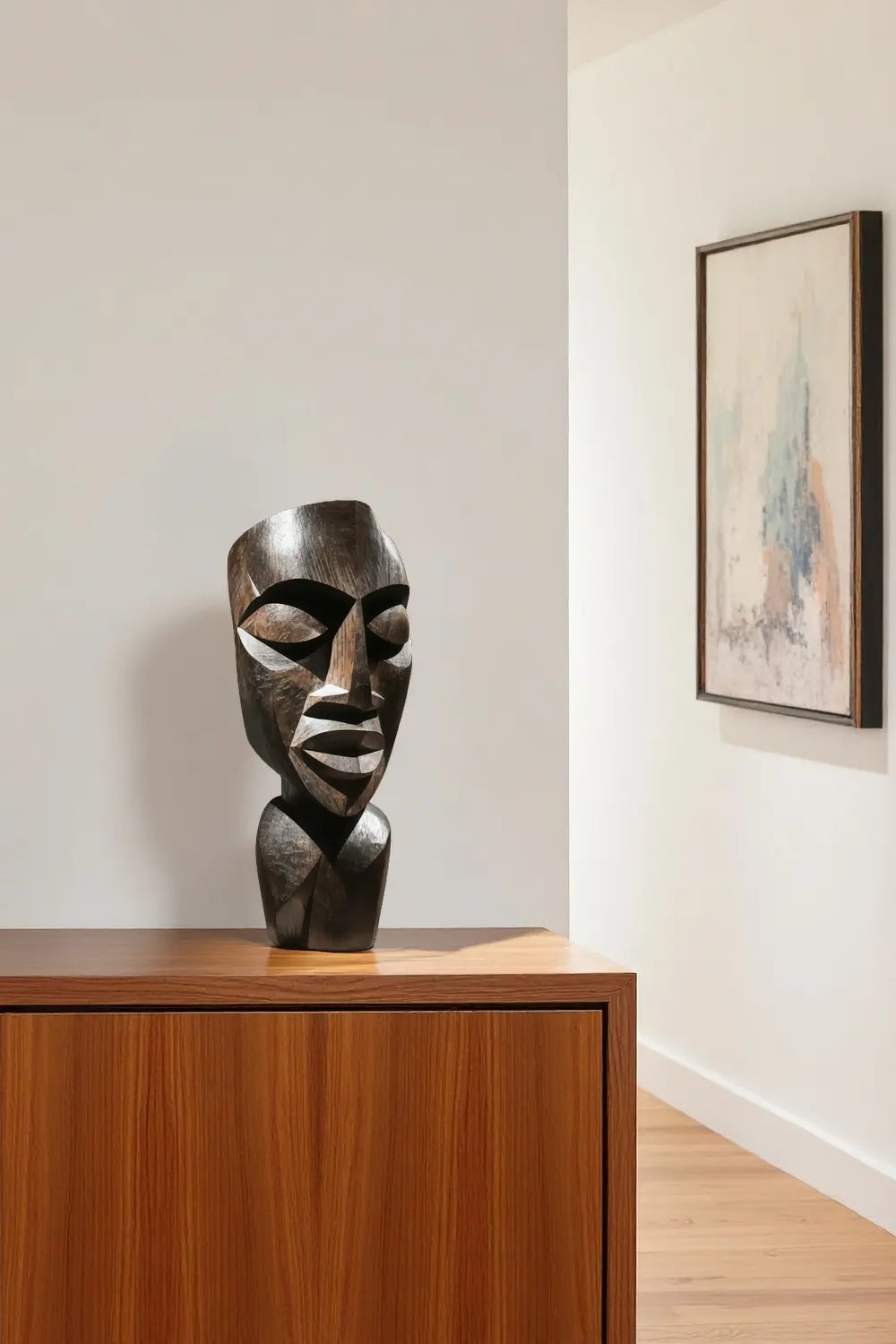 African Abstract Wooden Mask Sculpture Hand Carved Tribal Art Home Décor