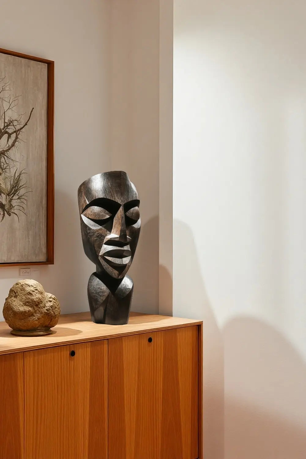 African Abstract Wooden Mask Sculpture Hand Carved Tribal Art Home Décor