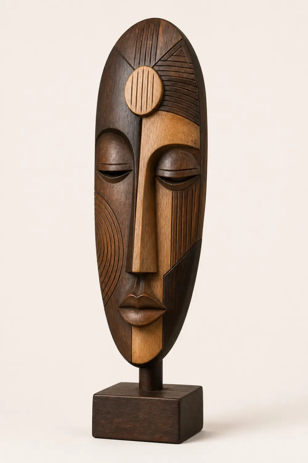 Abstract Wooden Face Sculpture | Tabletop Decor Accent for Living Space