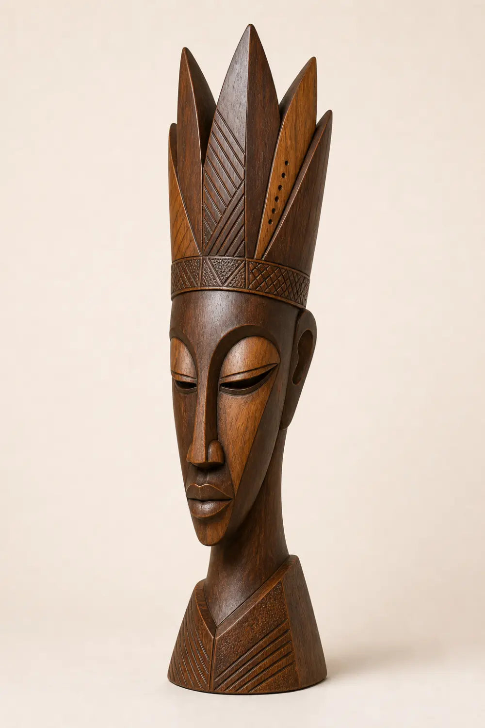 Carved Wood Floor Sculpture | Tall Aesthetic Head Statue for Living Space