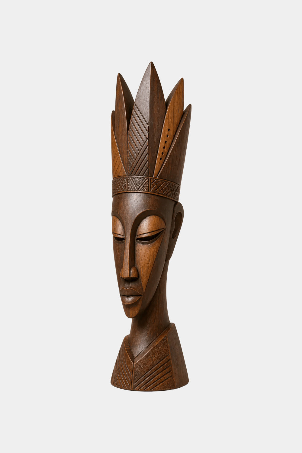 Carved Wood Floor Sculpture | Tall Aesthetic Head Statue for Living Space
