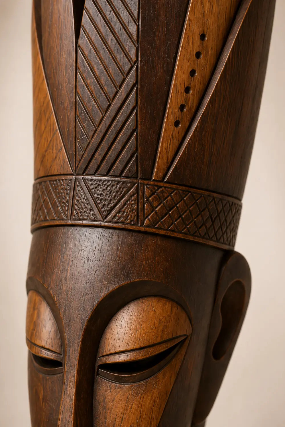 Carved Wood Floor Sculpture | Tall Aesthetic Head Statue for Living Space