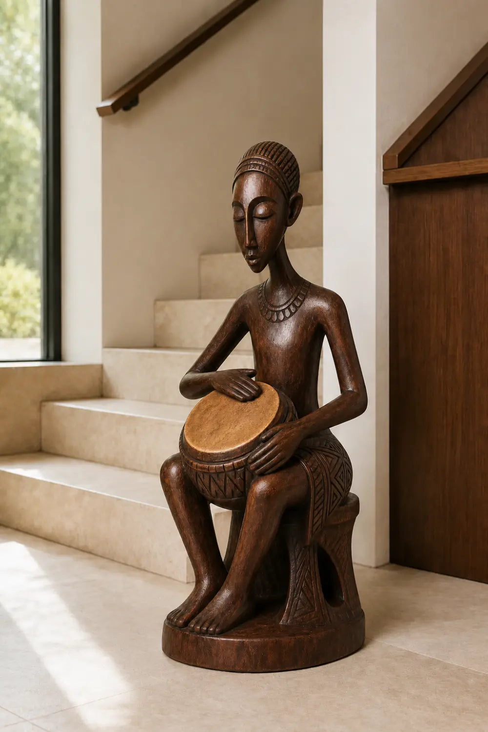 Carved Woman Wood Floor Sculpture | Aesthetic Standing Statue for Living Space