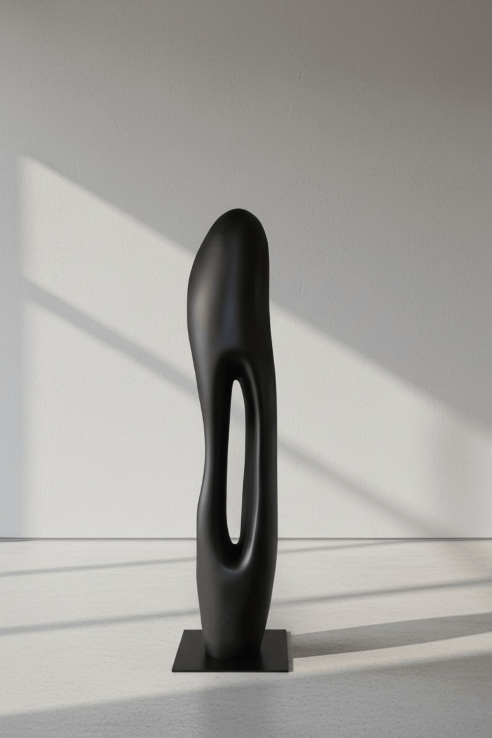 Large Modern Black Wood Sculpture Abstract Handcrafted Wooden Floor Art