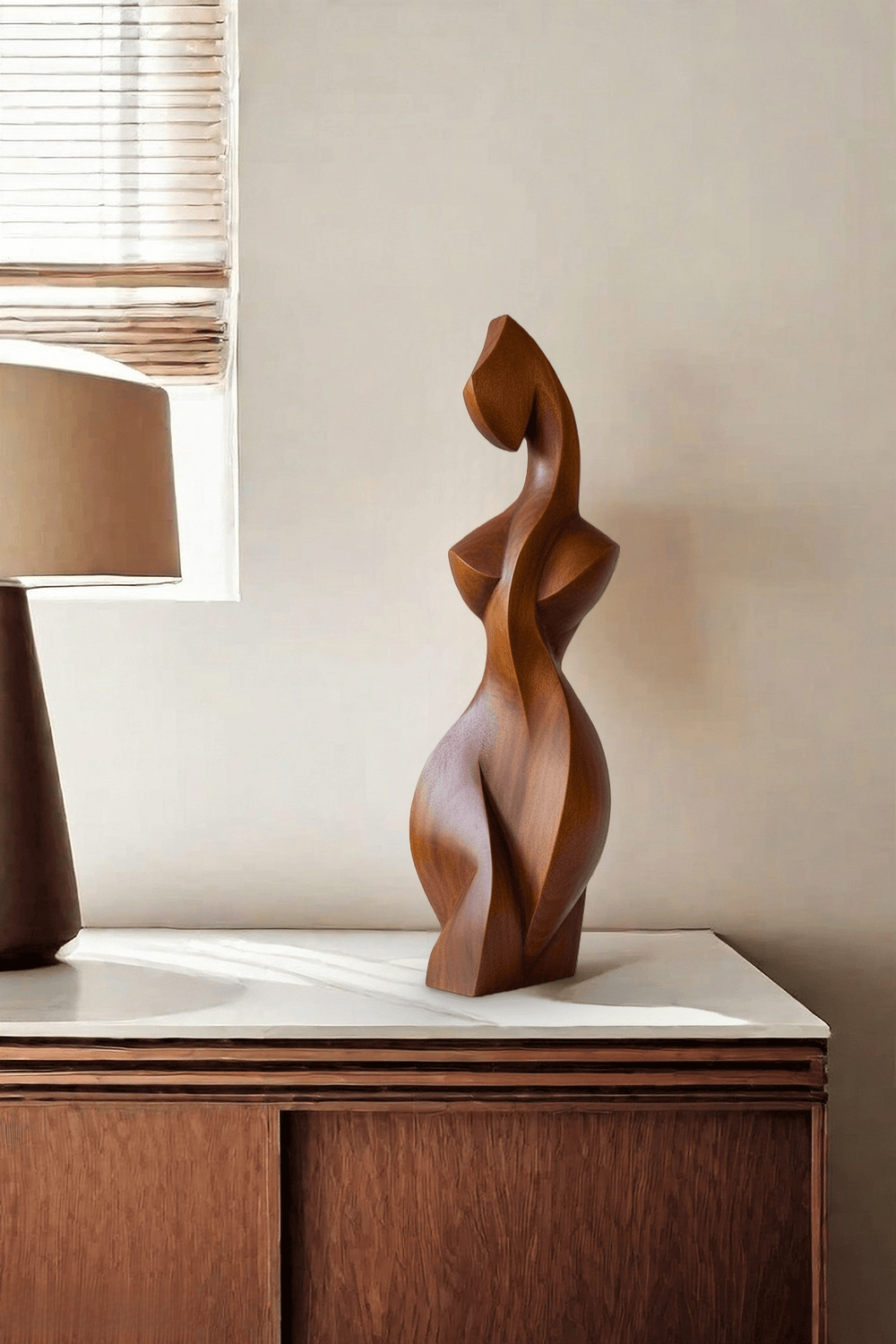 Abstract Wooden Human Sculpture Handcrafted Modern Art Decor Minimalist Wood Figurine