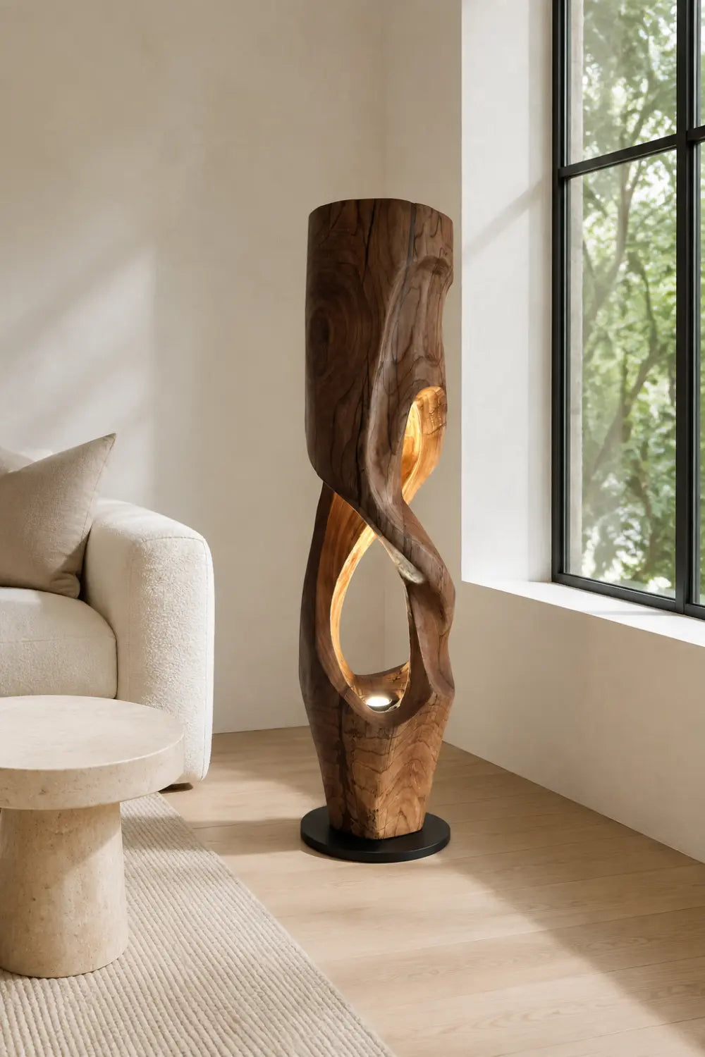 Hollow Tree Trunk Wood Floor Lamp | Aesthetic Standing Light for Room Space