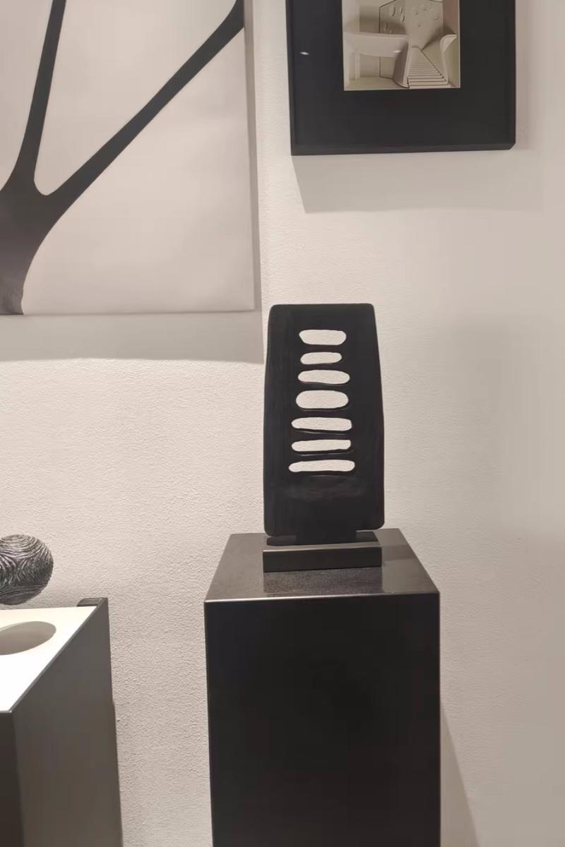 Black Abstract Wood Sculpture Wooden Hand Carved Sculpture For Sale