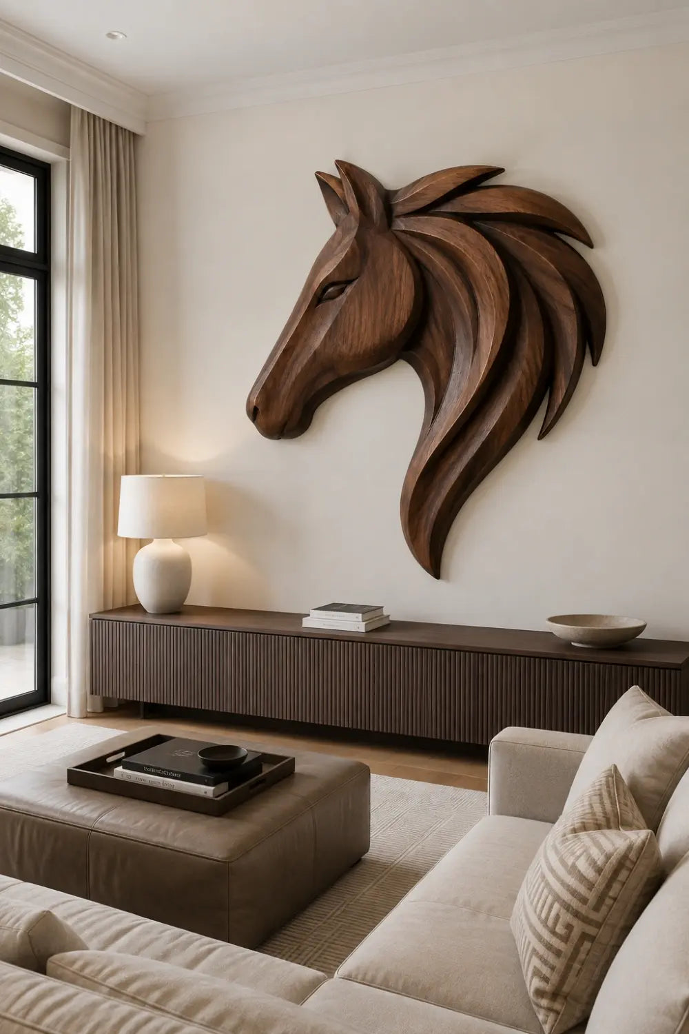 Wooden Horse Head Wall Relief | 3D Carved Equestrian Decor