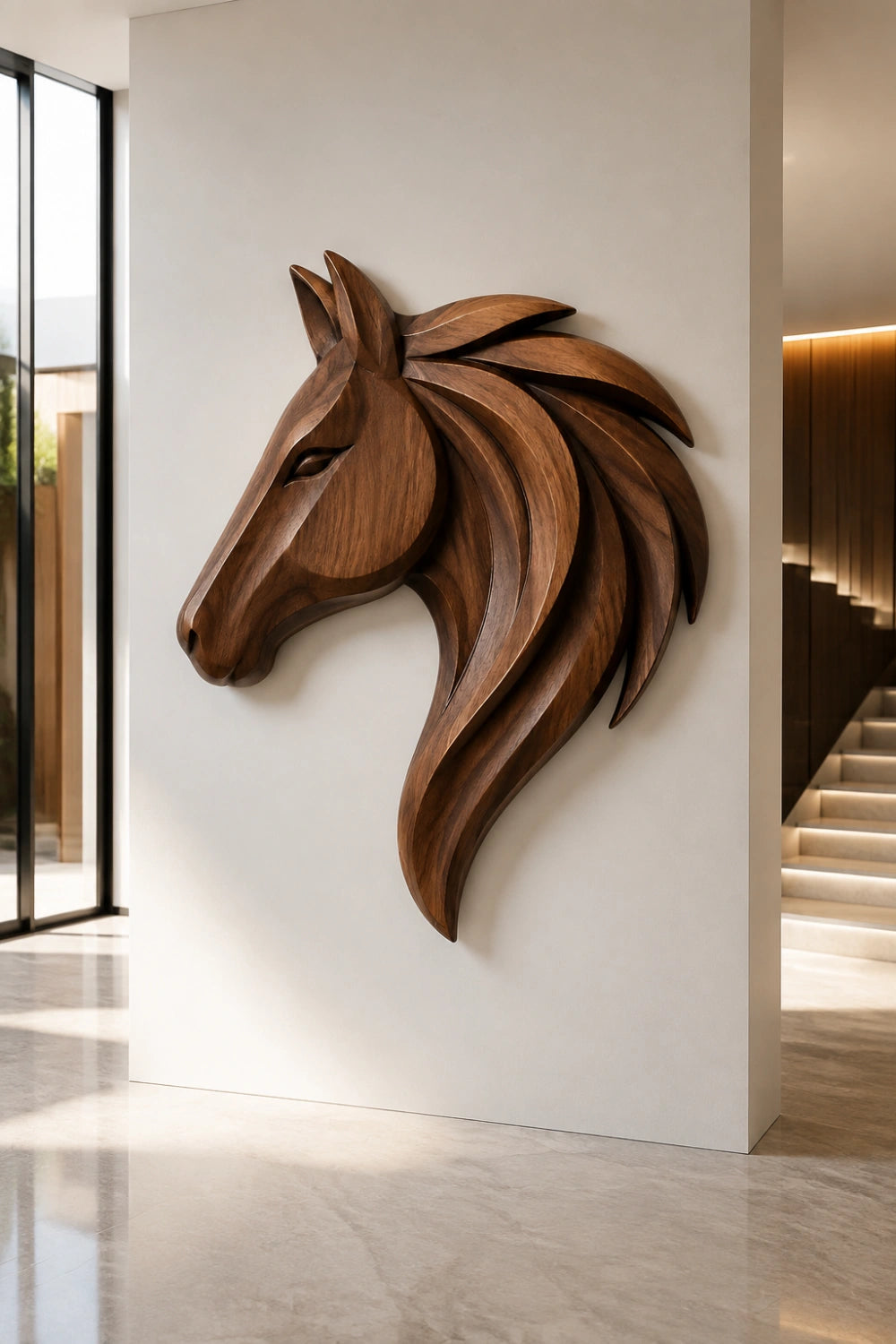 Wooden Horse Head Wall Relief | 3D Carved Equestrian Decor