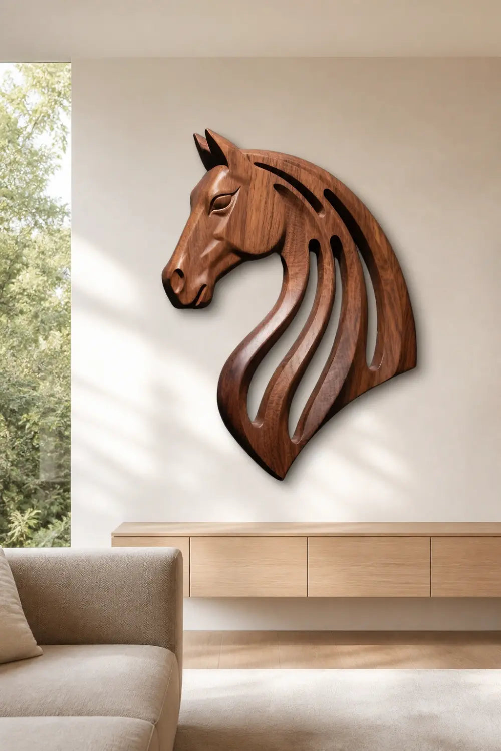 Wooden Horse Head Cutout Wall Art | Carved Animal Relief