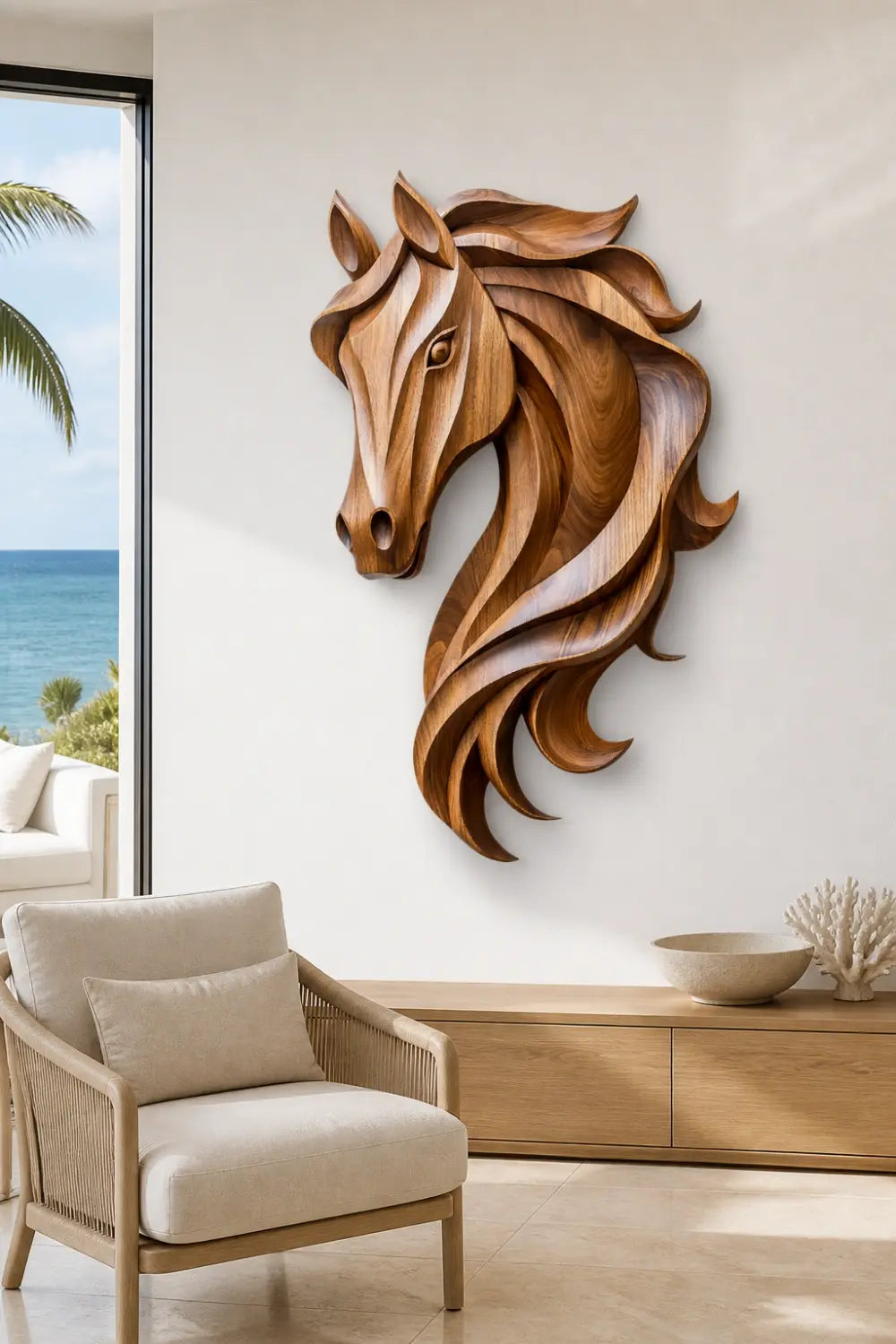 Windswept Wooden Horse Wall Relief | Wild Stallion Lodge Decor