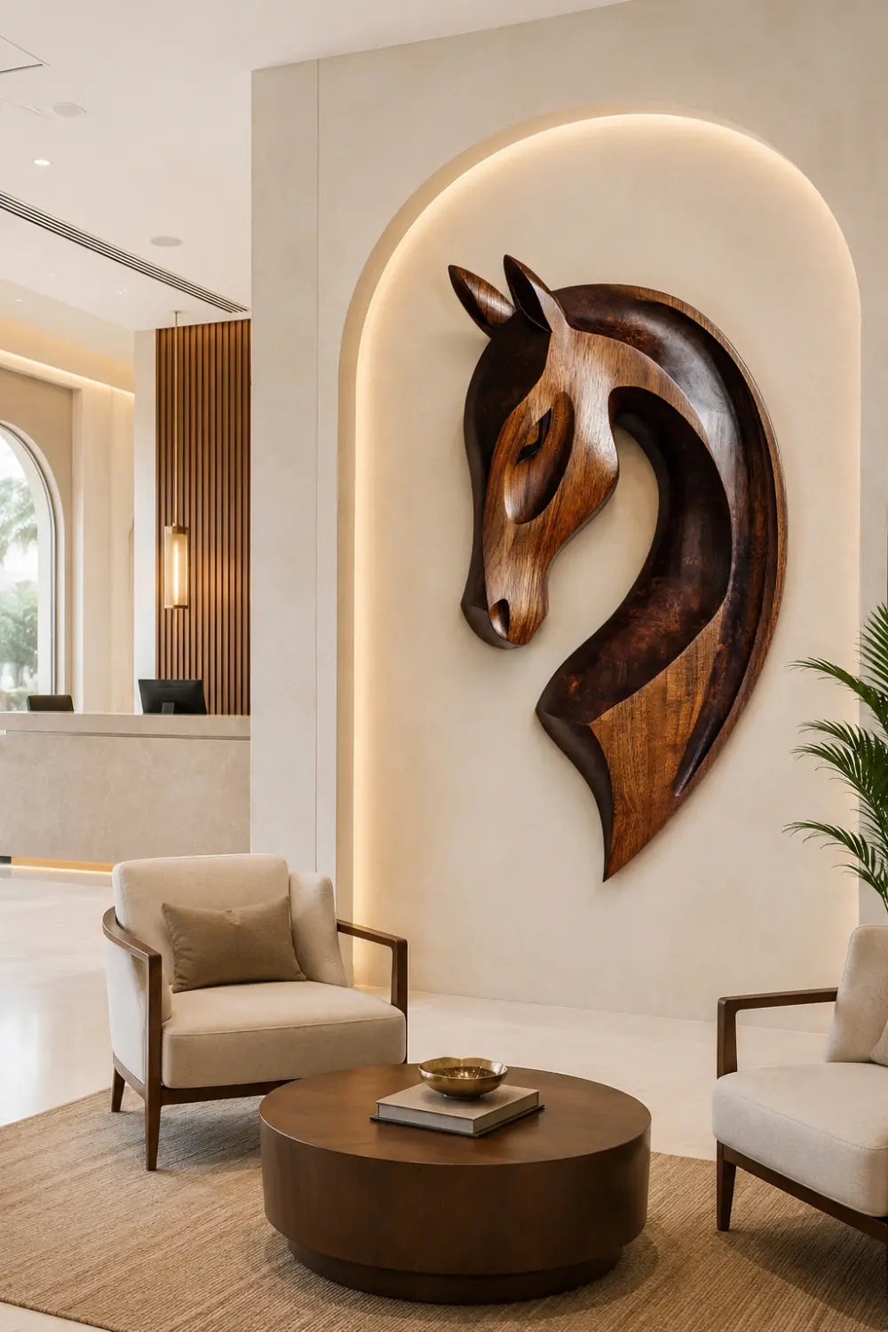 Hand Carved Wooden Horse Head Relief Wall Art Abstract Animal Decor