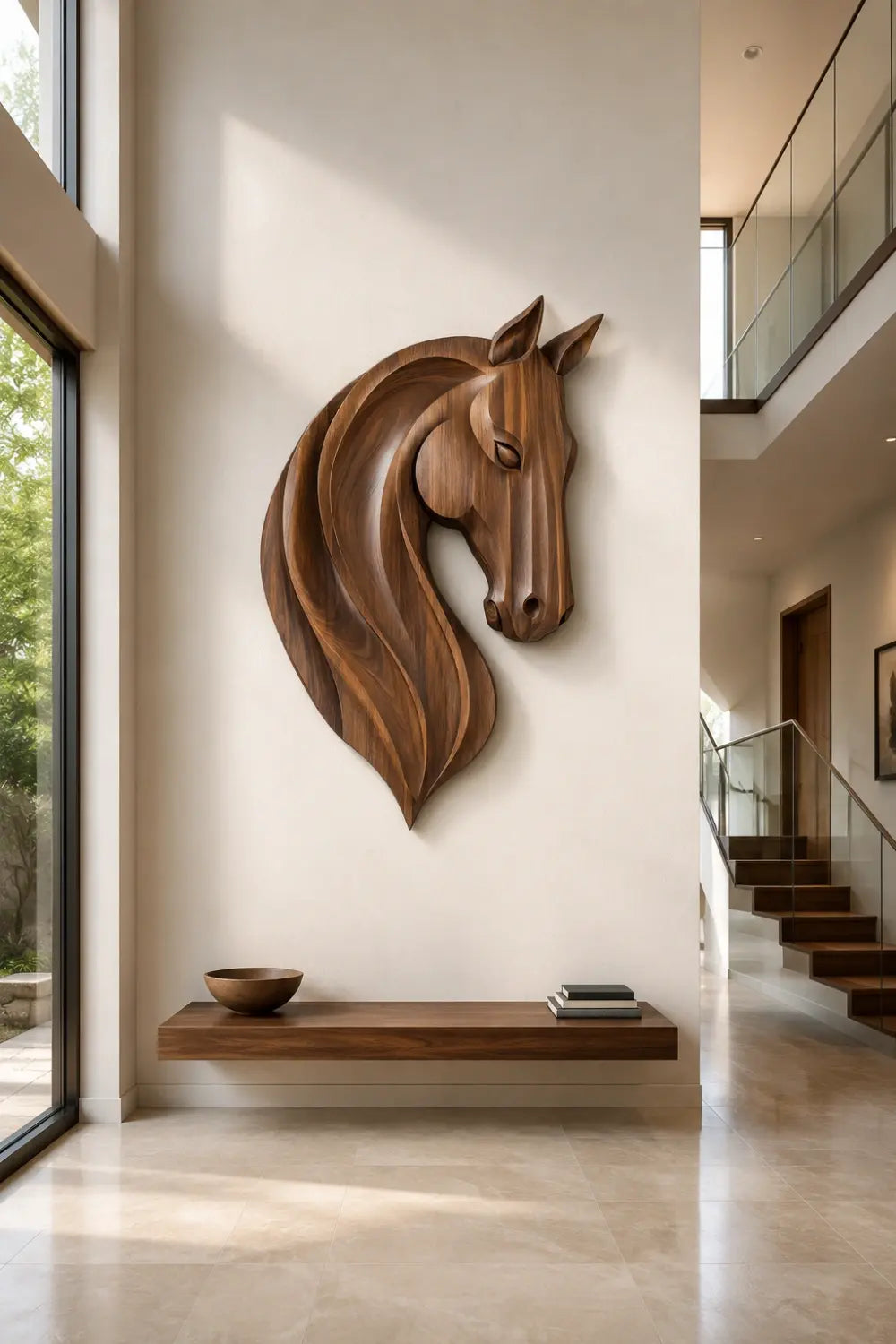 Elegant Wooden Horse Wall Plaque | Carved Equestrian Hanging