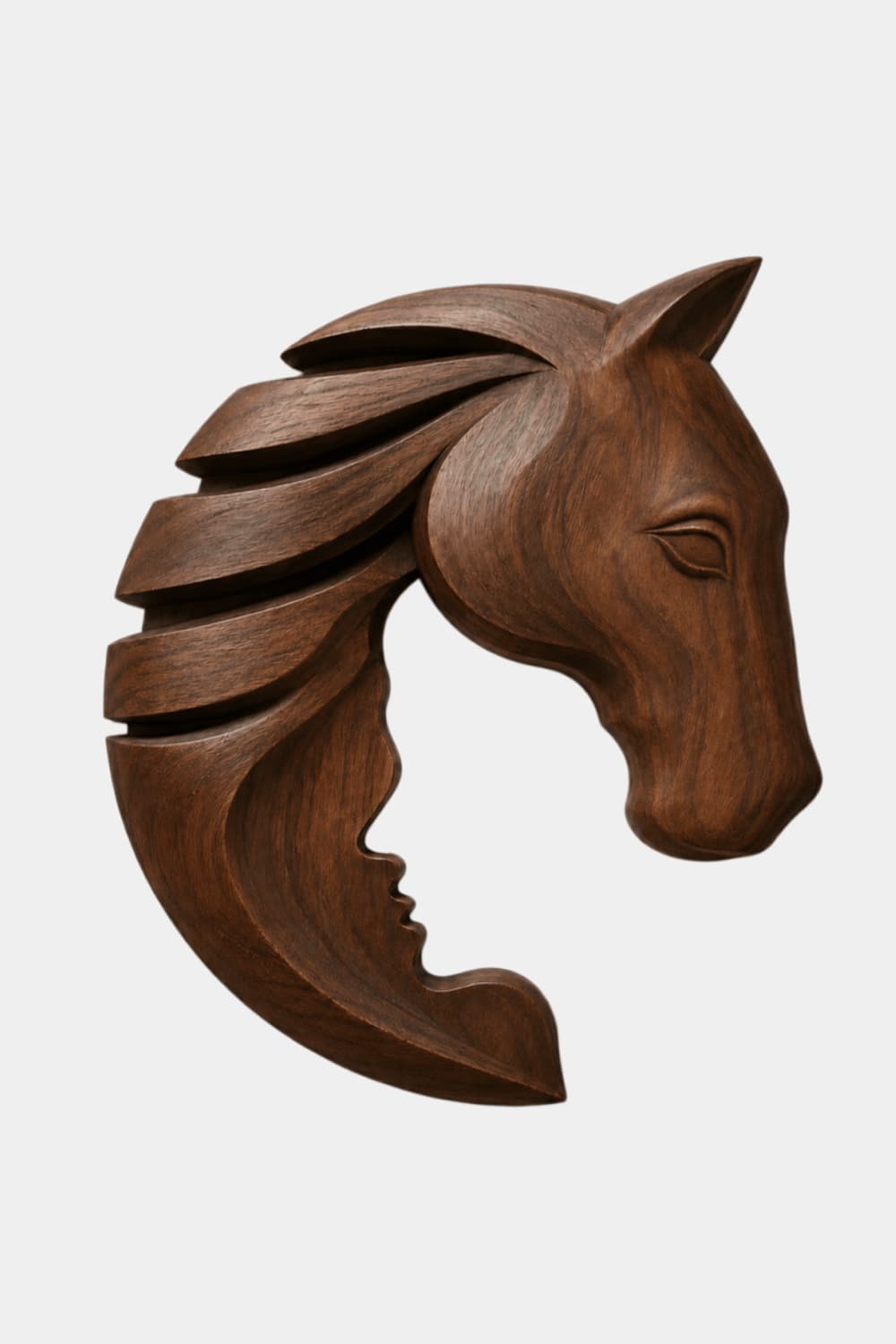 Wooden Horse & Human Profile Wall Relief | Optical Illusion Art