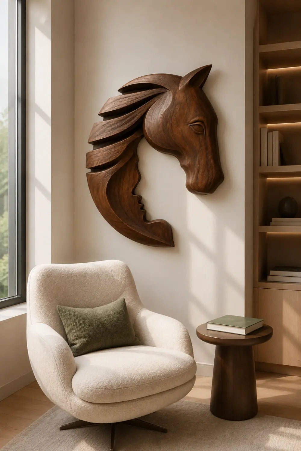 Wooden Horse & Human Profile Wall Relief | Optical Illusion Art