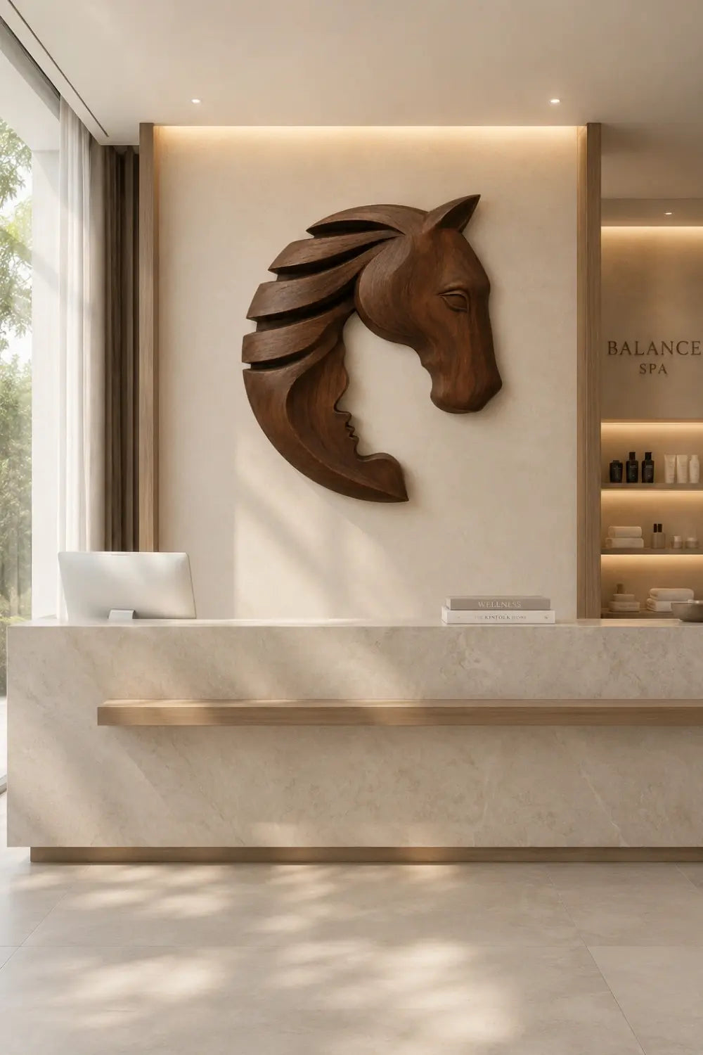 Wooden Horse & Human Profile Wall Relief | Optical Illusion Art