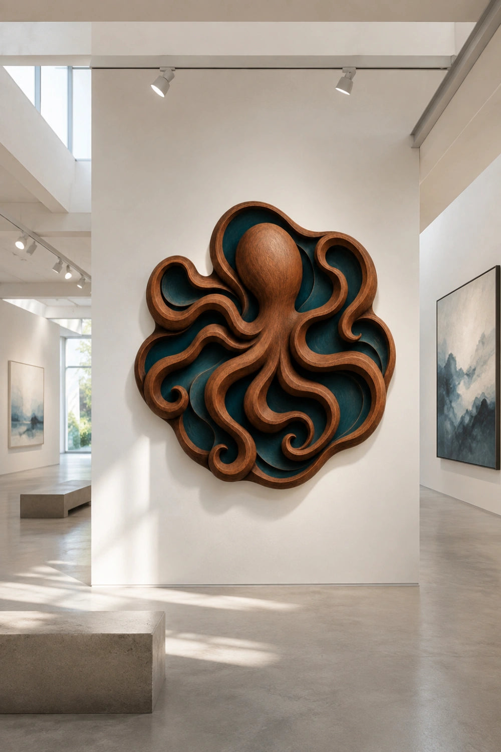 Carved Wood Octopus Relief | Ocean Marine Plaque | Coastal Nautical Decor