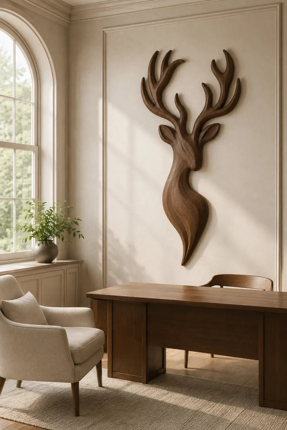 Carved Wood Stag Head Relief | Deer Wall Sculpture | Cabin Lodge Decor