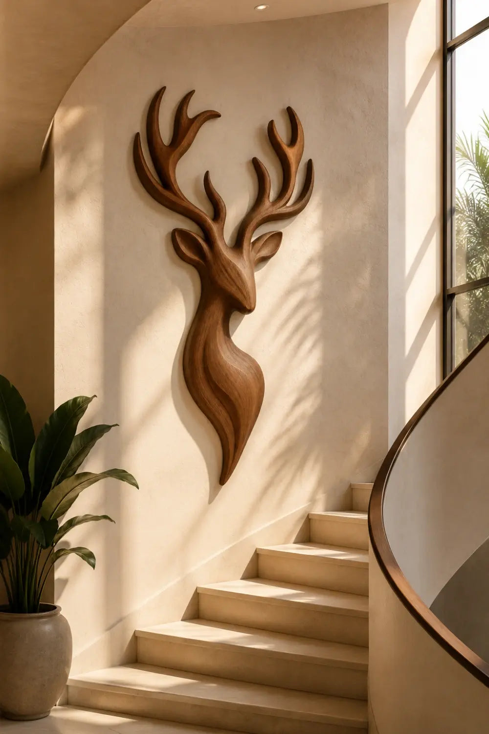 Carved Wood Stag Head Relief | Deer Wall Sculpture | Cabin Lodge Decor