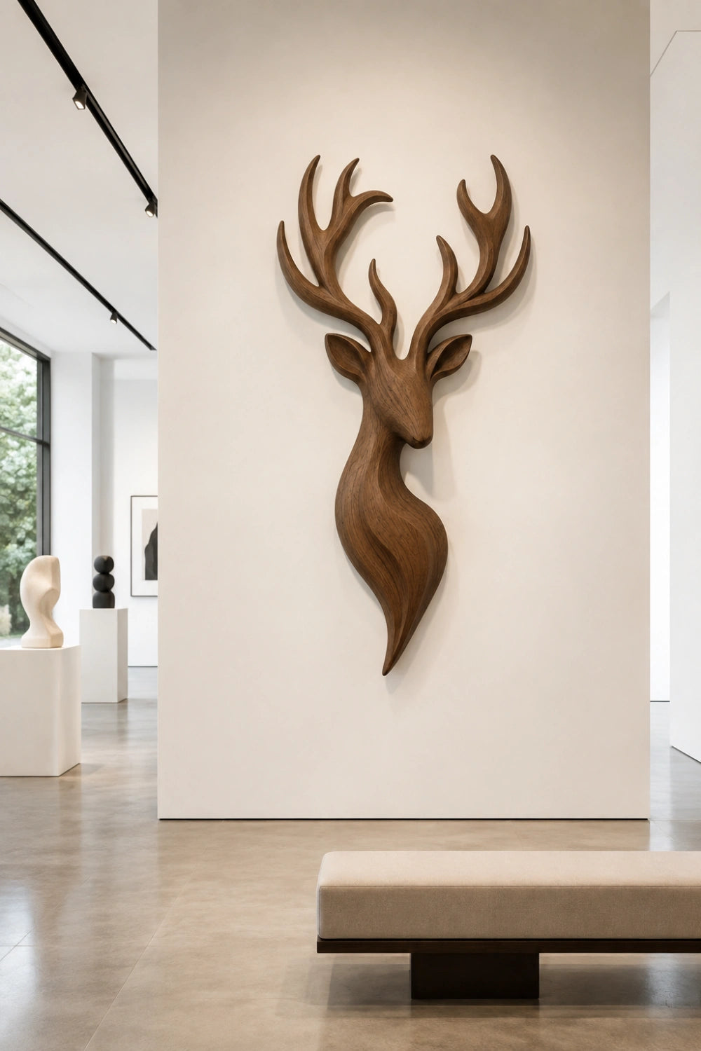 Carved Wood Stag Head Relief | Deer Wall Sculpture | Cabin Lodge Decor