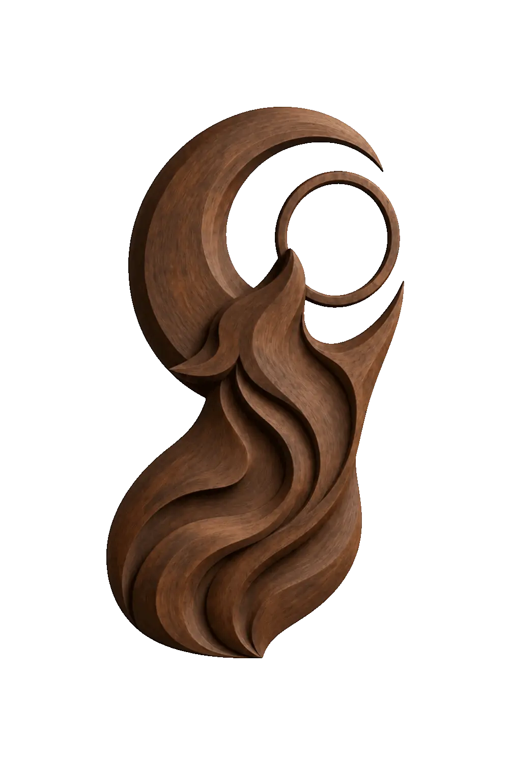 Brown Wood Wolf Sculpture | Howling Wolf Moon Relief | Celestial Art Gift