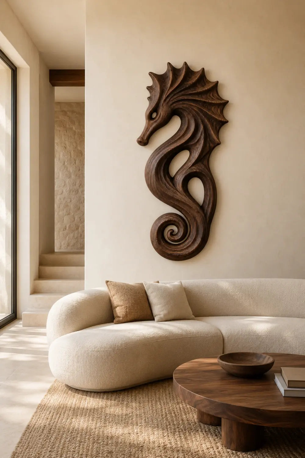 Carved Wooden Seahorse Wall Decor | Coastal Nautical Marine Art Sculpture