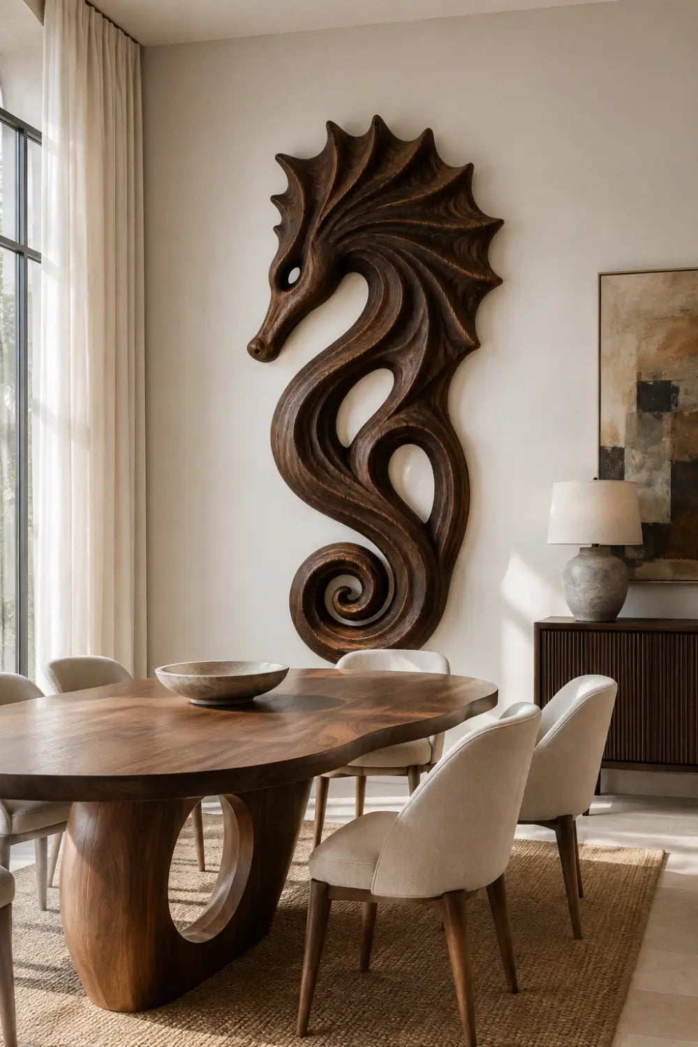 Carved Wooden Seahorse Wall Decor | Coastal Nautical Marine Art Sculpture
