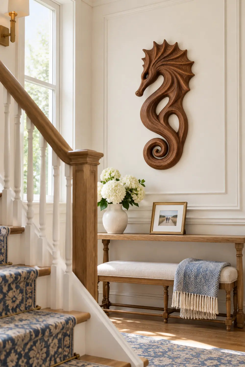 Carved Wooden Seahorse Wall Decor | Coastal Nautical Marine Art Sculpture
